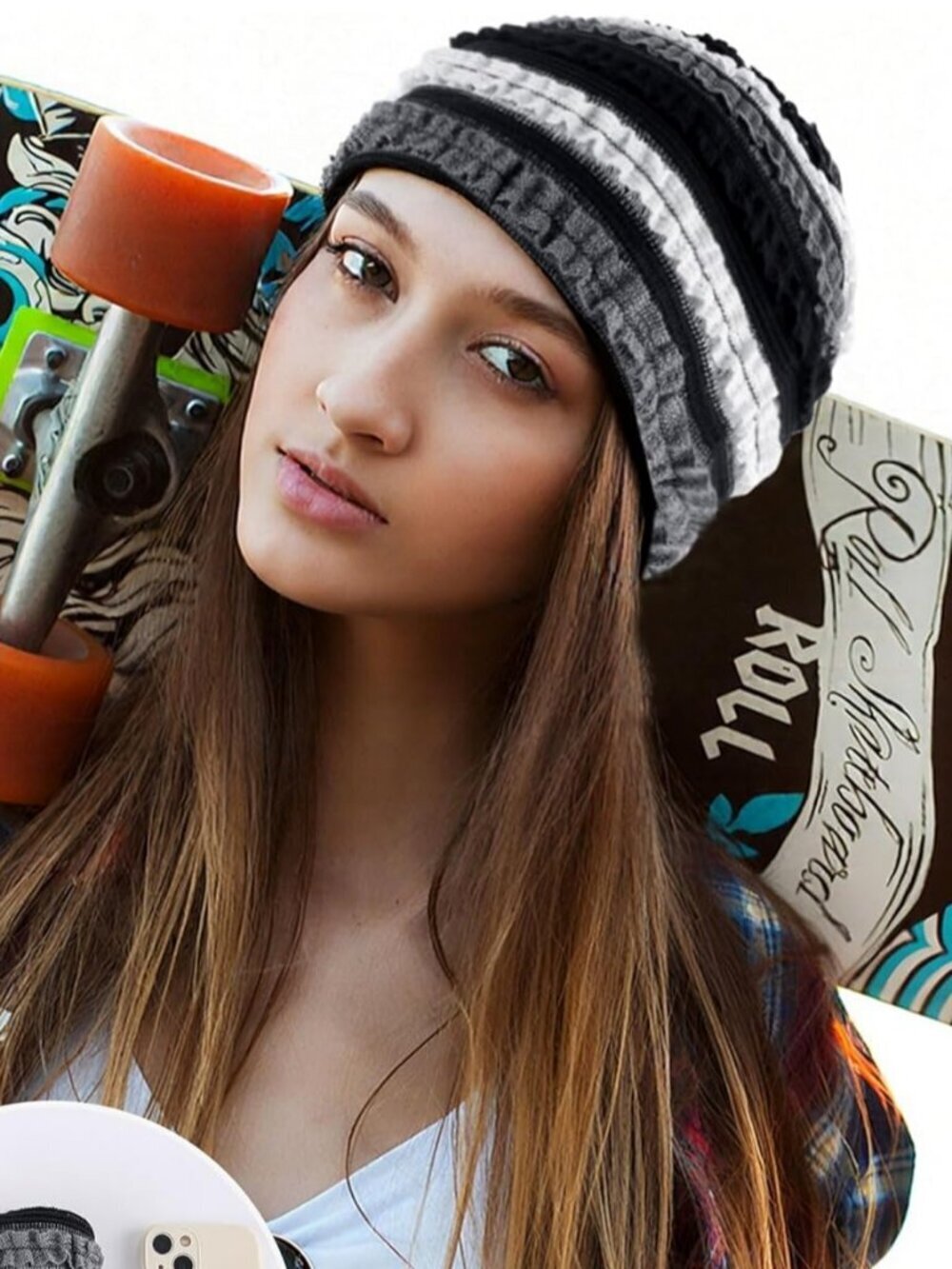 Women's Summer Beanie Black Hat Boho Hats Adult Dwarf Hats Chemo Cap Stripped